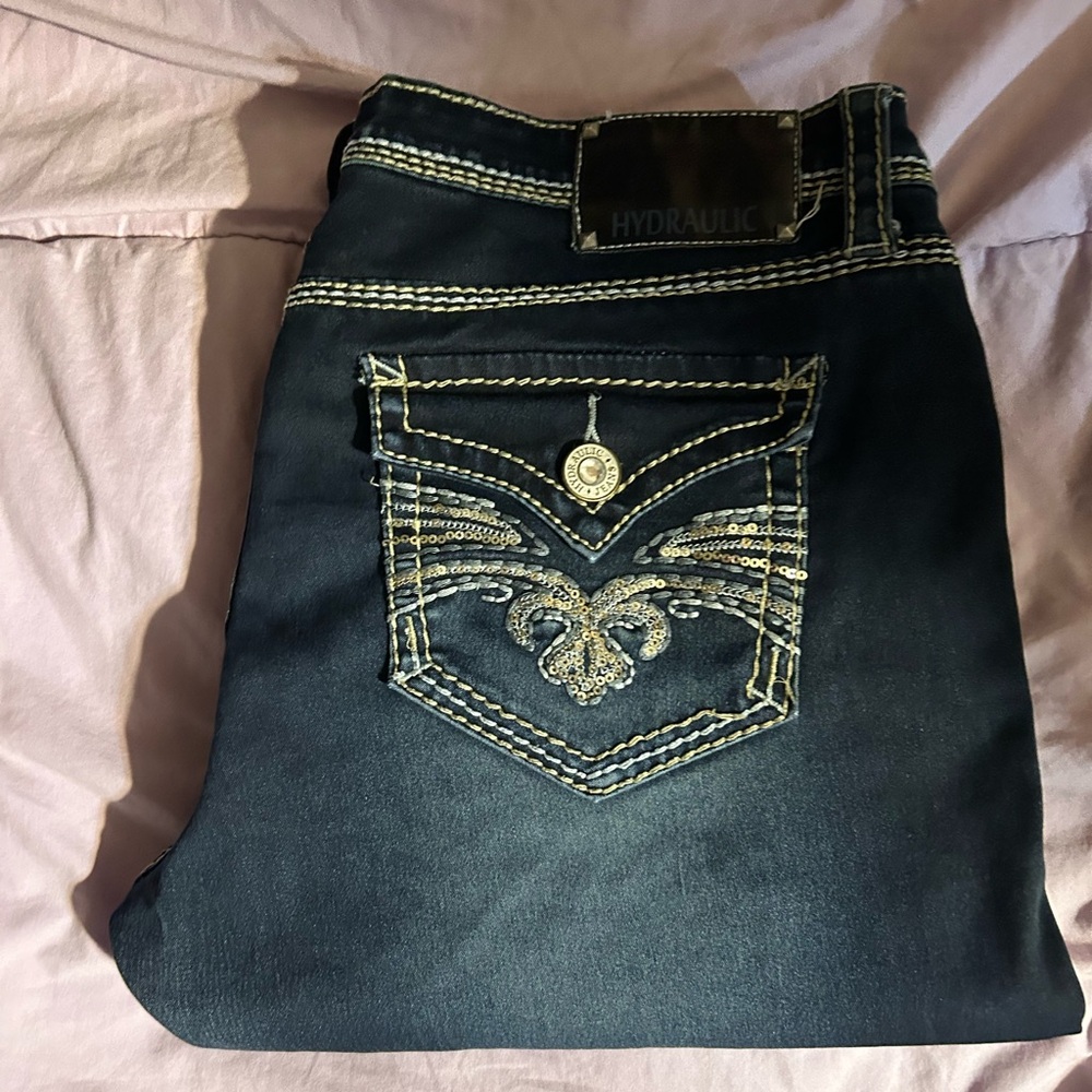 Hydraulic Blue High Rise Jeans with Decorative Stitching